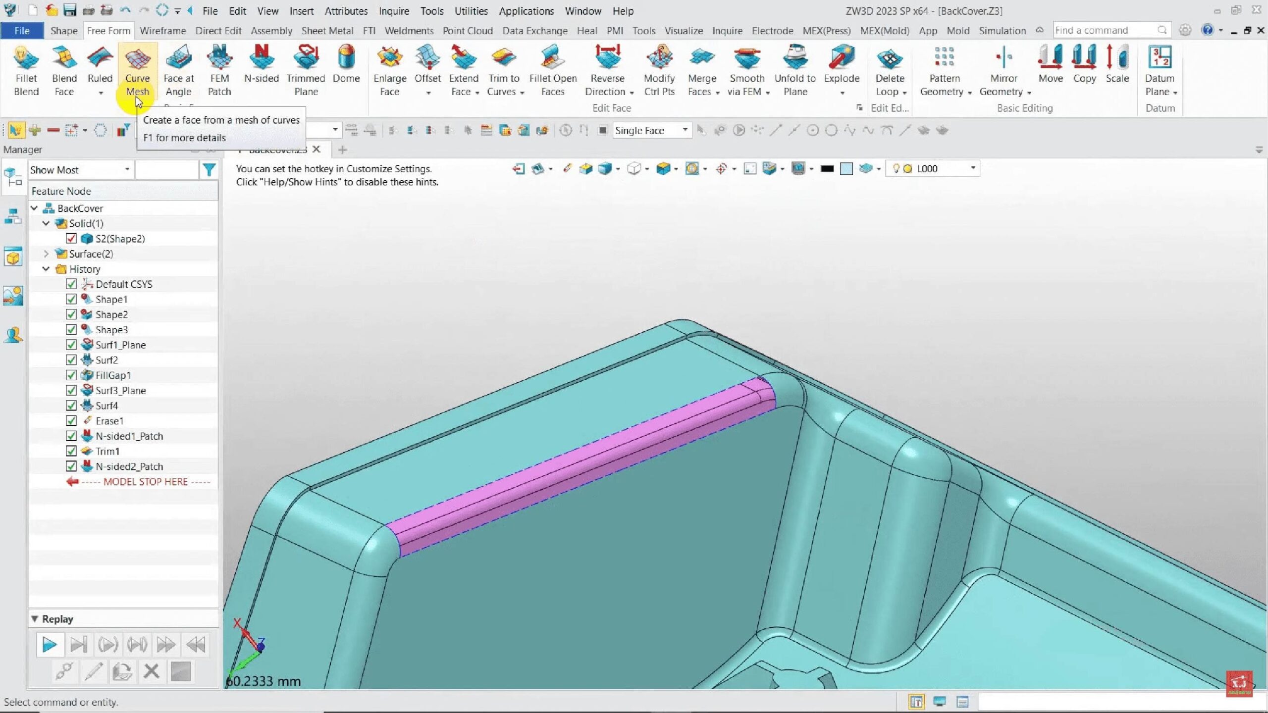 ปิดผิวและซ่อมแซม Surface ใน ZW3D Curve Mesh ปิดผิวและซ่อมแซม Surface ใน ZW3D Curve Mesh