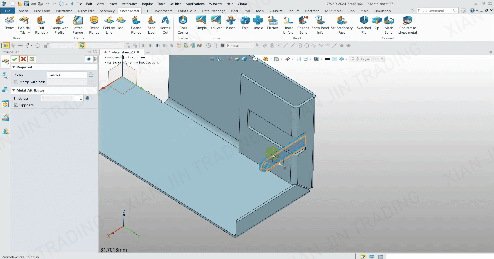 ZW3D Sheet Metal Extrude Tap