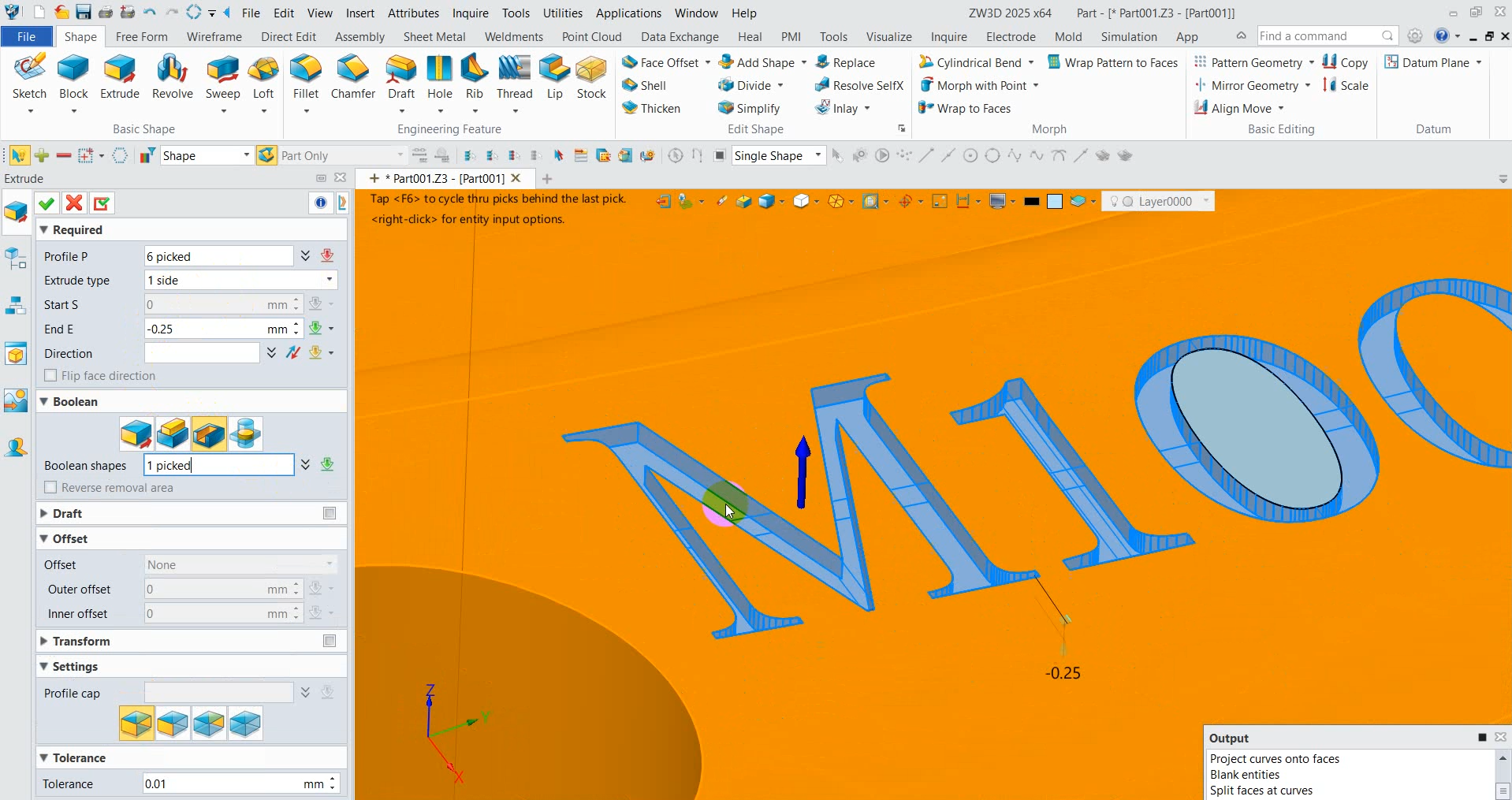 วิธีสร้างตัวหนังสือบนพื้นผิว ใช้คำสั่ง Extrude