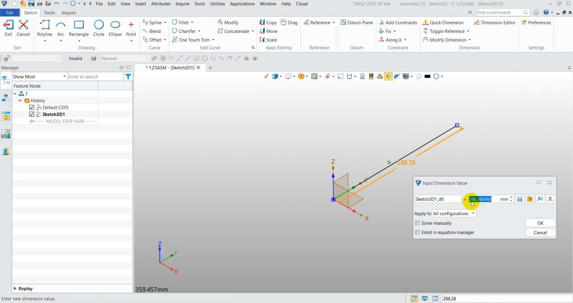 สร้างเส้น Polyline และกำหนดความยาว