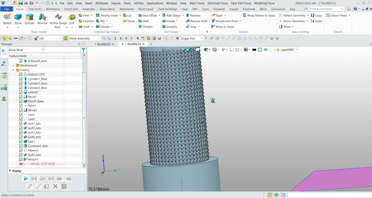 เพิ่มลวดลายกันลื่น ZW3D | Wrap to Faces