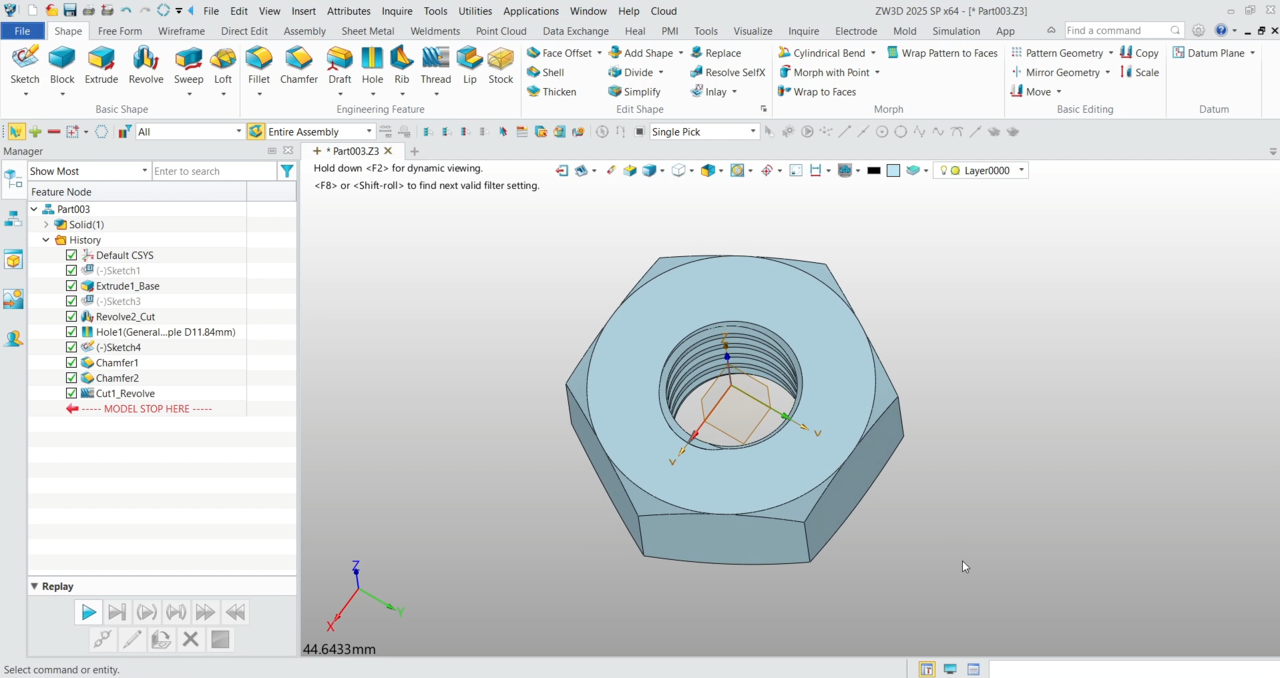 การใช้ ZW3D ในการสร้างเกลียวภายใน