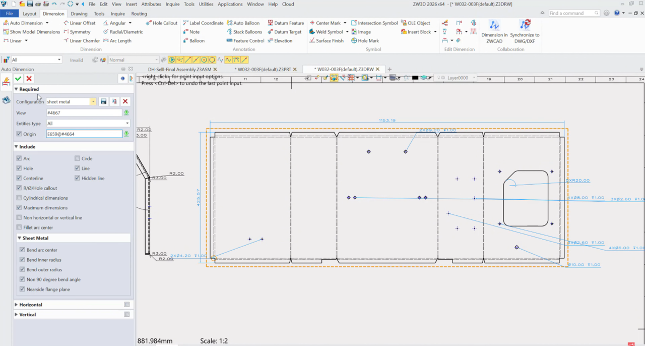 ZW3D 2026 Drawing Efficiency Auto Dimension