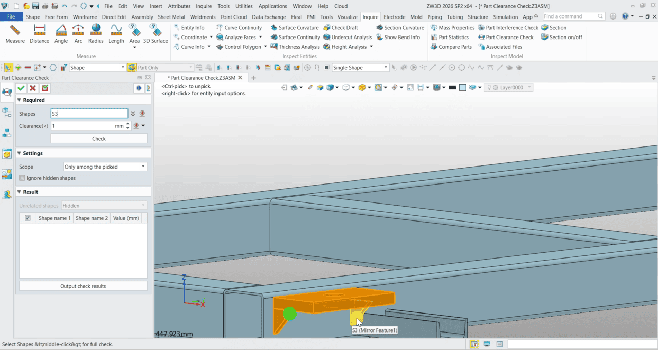  ZW3D 2026 Part Clearance Check - 02